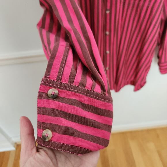 We The Free People Freddie Striped Shirt Size Large Womens Buttonup Oversized - Picture 5 of 10